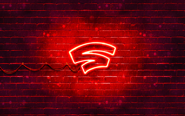 スタディア赤のロゴ, 4k, 赤レンガの壁, Stadiaのロゴ, お, Stadiaネオンロゴ, Stadia