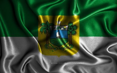 Rio Grande do Norte flag, 4k, silk wavy flags, brazilian states, Day of Rio Grande do Norte, fabric flags, Flag of Rio Grande do Norte, 3D art, Rio Grande do Norte, South America, States of Brazil, Brazil