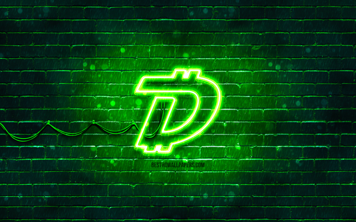 Logo vert DigiByte, 4k, DGB, brickwall vert, logo DigiByte, crypto-monnaie, logo n&#233;on DigiByte, DigiByte