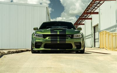 2022, Dodge Charger Hellcat, front view, new green Charger Hellcat, american cars, Dodge, tuning Dodge Charger