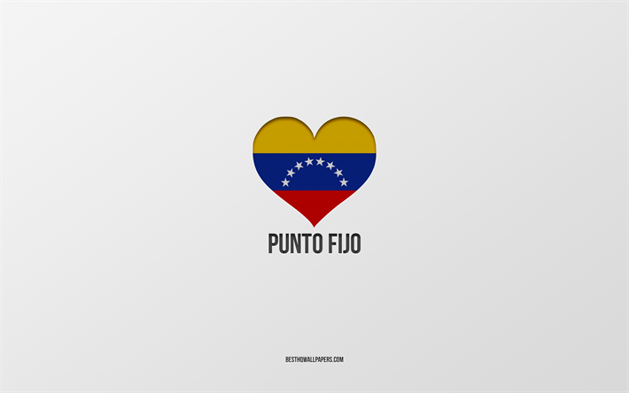 I Love Punto Fijo, Villes colombiennes, Journ&#233;e de Punto Fijo, fond gris, Punto Fijo, Colombie, cœur du drapeau colombien, villes pr&#233;f&#233;r&#233;es, Love Punto Fijo