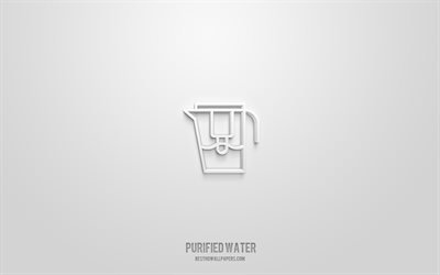 Purified water 3d icon, white background, 3d symbols, Purified water, food icons, 3d icons, Purified water sign, food 3d icons