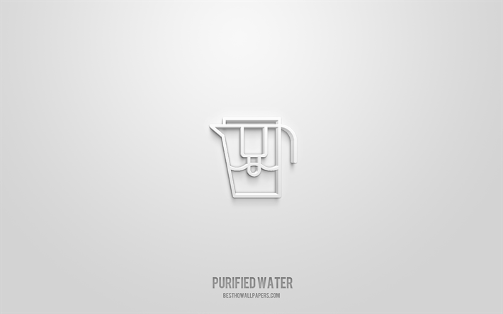 Arıtılmış su 3d simgesi, beyaz arka plan, 3d semboller, Arıtılmış su, gıda simgeleri, 3d simgeler, Arıtılmış su işareti, gıda 3d simgeleri