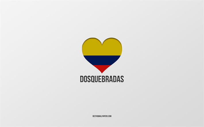 Eu Amo Dosquebradas, cidades colombianas, Dia dos Dosquebradas, fundo cinza, Dosquebradas, Col&#244;mbia, cora&#231;&#227;o de bandeira colombiano, cidades favoritas, Amor Dosquebradas