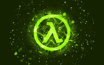 Half-Life lime logo, 4k, lime neon lights, creative, lime abstract background, Half-Life logo, games logos, Half-Life