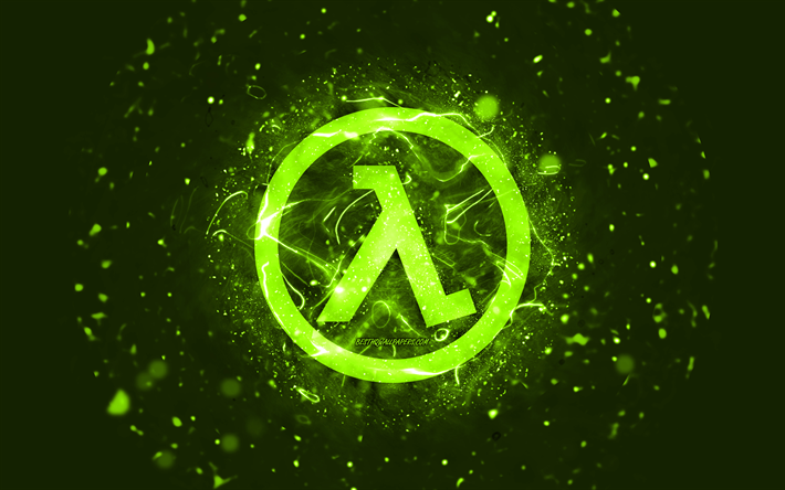 Logo lime di Half-Life, 4k, luci al neon lime, creativo, sfondo astratto lime, logo Half-Life, loghi di giochi, Half-Life