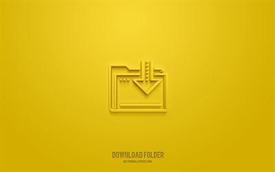 Download Folder 3d icon, yellow background, 3d symbols, Download Folder, networks icons, 3d icons, Download Folder sign, networks 3d icons