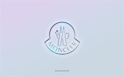 Moncler logosu, 3d metni kesip, beyaz arka plan, Moncler 3d logosu, Moncler amblemi, Moncler, kabartmalı logo, Moncler 3d amblemi