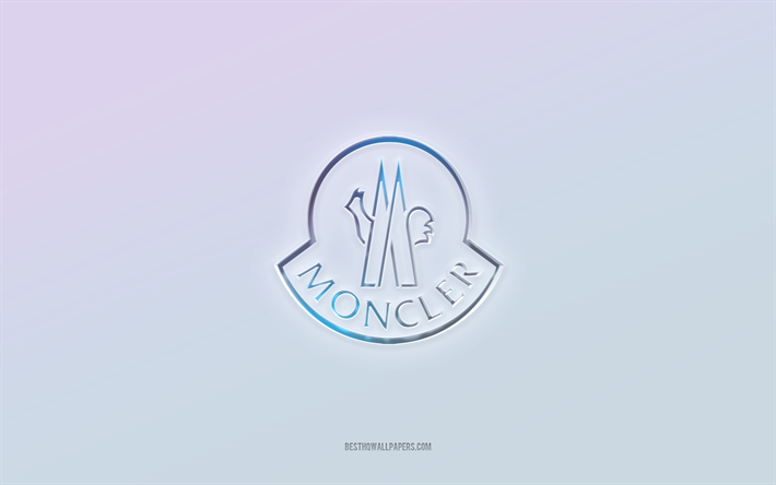 شعار Moncler, قطع نص ثلاثي الأبعاد, خلفية بيضاء, شعار Moncler 3D, مونكلر, شعار محفور, Moncler 3D شعار
