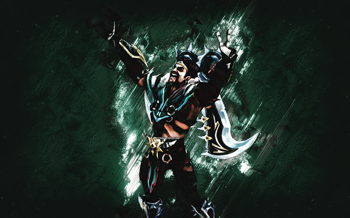 Draven, League of Legends, green stone background, main characters, Draven LoL, League of Legends characters, Draven League of Legends, Draven Skin