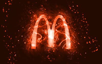 McDonalds orange logo, 4k, orange neon lights, creative, orange abstract background, McDonalds logo, brands, McDonalds