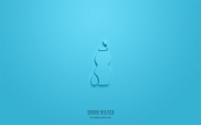 Drink water 3d icon, yellow background, 3d symbols, Drink water, food icons, 3d icons, Drink water sign, food 3d icons
