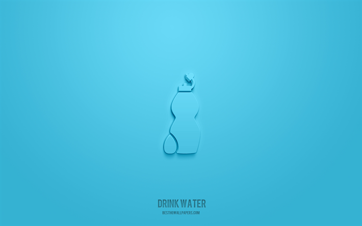 飲料水3dアイコン, 黄色の背景, 3Dシンボル, 水を飲む, 食品アイコン, 3D图标, 水のサインを飲む