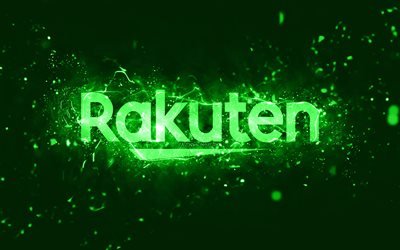 Rakuten green logo, 4k, green neon lights, creative, green abstract background, Rakuten logo, brands, Rakuten