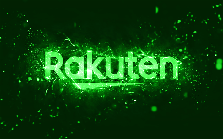 Rakuten vihre&#228; logo, 4k, vihre&#228;t neon valot, luova, vihre&#228; abstrakti tausta, Rakuten logo, tuotemerkit, Rakuten