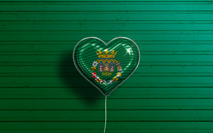 J&#39;aime S&#233;ville, 4k, des ballons r&#233;alistes, vert fond de bois, le Jour de S&#233;ville, les provinces espagnoles, le drapeau de S&#233;ville, l&#39;Espagne, le ballon avec le drapeau, les Provinces d&#39;Espagne, S&#233;ville