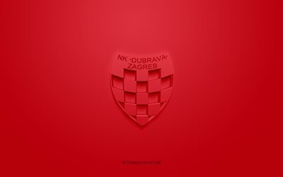 NK Dubrava, logo 3D creativo, sfondo rosso, Druga HNL, emblema 3d, squadra di calcio croata, seconda lega di calcio croata, Zagabria, Croazia, arte 3d, calcio, logo 3d di NK Dubrava