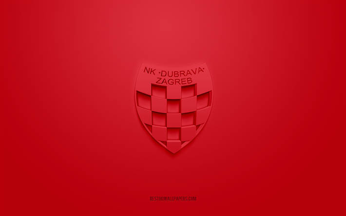 NK Dubrava, creative 3D logo, red background, Druga HNL, 3d emblem, Croatian football club, Croatian Second Football League, Zagreb, Croatia, 3d art, football, NK Dubrava 3d logo