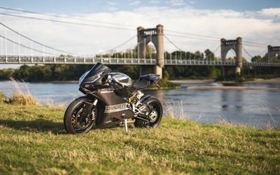 4k, Ducati 1199 Panigale, ext&#233;rieur, noir en fibre de carbone Ducati 1199, motos sportives italiennes, Ducati