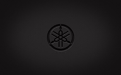 Logo Yamaha in carbonio, 4k, grunge, sfondo in carbonio, creativo, logo nero Yamaha, marchi, logo Yamaha, Yamaha