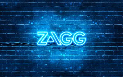 Zagg blue logo, 4k, blue brickwall, Zagg logo, brands, Zagg neon logo, Zagg
