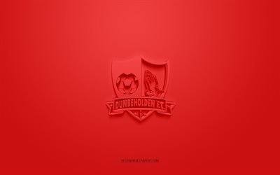 Dunbeholden FC, creative logo 3D, sfondo rosso, club di calcio giamaicano, National Premier League, Spanish Town, Giamaica, arte 3d, calcio, Dunbeholden FC logo 3d
