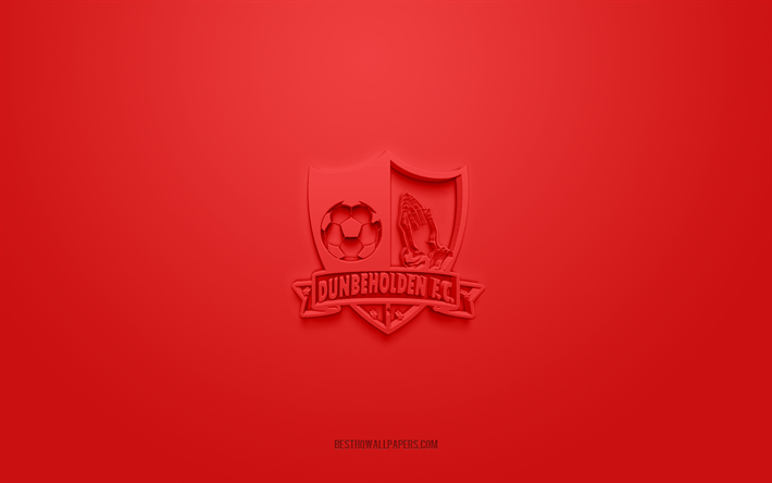 Dunbeholden FC, creative 3D logo, red background, Jamaican football club, National Premier League, Spanish Town, Jamaica, 3d art, football, Dunbeholden FC 3d logo