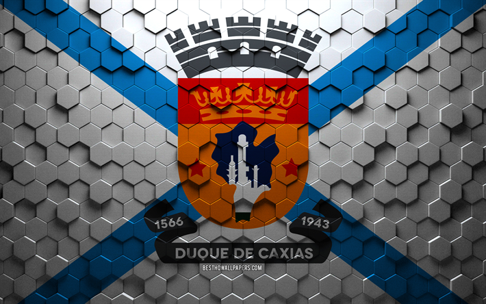 Bandiera di Duque de Caxias, arte a nido d&#39;ape, bandiera di esagoni Duque de Caxias, arte di esagoni 3d Duque de Caxias, bandiera di Duque de Caxias