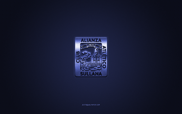 alianza atletico, peruanischer fu&#223;ballverein, blaues logo, blauer kohlefaserhintergrund, liga 1, fu&#223;ball, peruanische primera division, sullana, peru, alianza atletico-logo