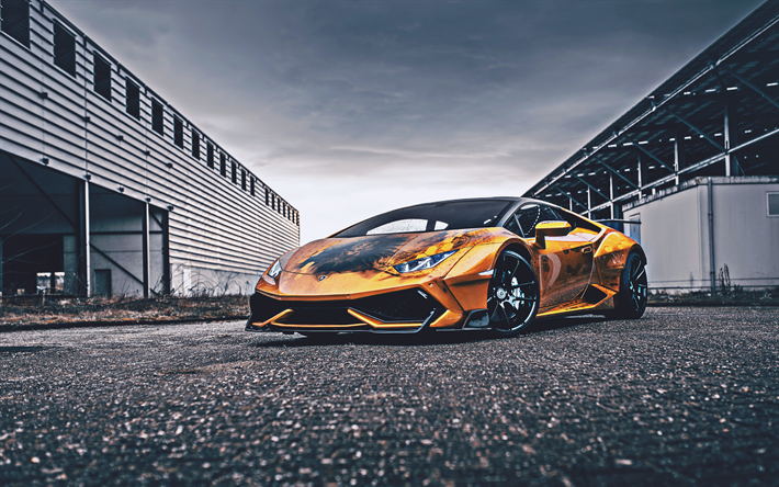 Aikaisempi Lamborghini Huracan, 4k, viritys, 2022 autot, superautot, Golden Lamborghini Huracan, italialaiset autot, Lamborghini