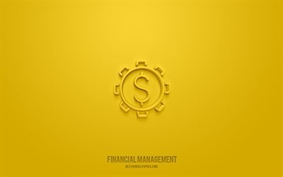 finanzmanagement 3d-symbol, gelber hintergrund, 3d-symbole, finanzmanagement, business-symbole, finanzmanagement-zeichen, business-3d-symbole