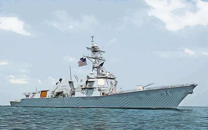 USS Bainbridge, 4k, art vectoriel, DDG-96, destroyer, Marine am&#233;ricaine, arm&#233;e am&#233;ricaine, navires abstraits, cuirass&#233;, classe Arleigh Burke, USS Bainbridge DDG-96