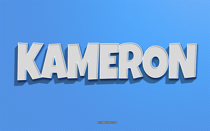 Kameron, fond de lignes bleues, fonds d&#39;&#233;cran avec noms, nom Kameron, noms masculins, carte de voeux Kameron, dessin au trait, photo avec nom Kameron