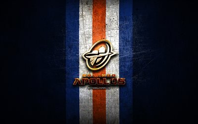 Orlando Apollos, golden logo, AAF, blue metal background, american football team, Orlando Apollos logo, american football