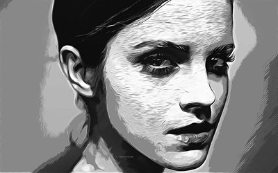 Emma Watson, 4k, vector art, Emma Watson drawing, creative art, Emma Watson art, vector drawing, Emma Watson portrait