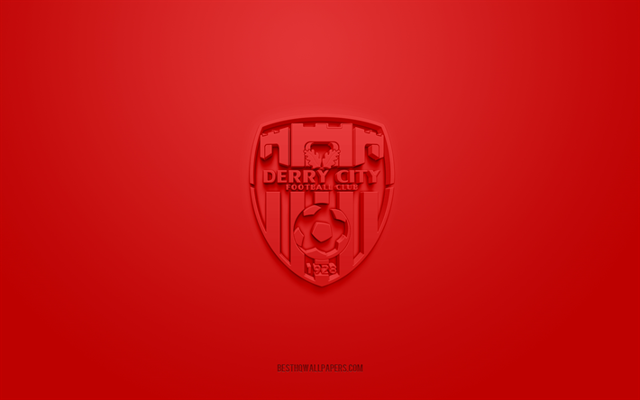 Derry City FC, luova 3D-logo, punainen tausta, Irlannin jalkapallomaa, League of Ireland Premier Division, Derry, Irlanti, 3d-taide, jalkapallo, Derry City FC 3d-logo