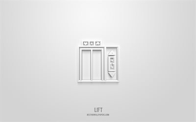 Lift 3d icon, white background, 3d symbols, Lift, hotel icons, 3d icons, Lift sign, hotel 3d icons