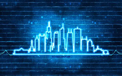 Chicago blue neon silhouette, 4k, blue neon lights, Chicago skyline silhouette, american cities, neon skyline silhouettes, USA, Chicago silhouette, Chicago