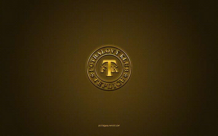 FK Teplice, squadra di calcio ceca, logo giallo, sfondo giallo in fibra di carbonio, prima lega ceca, calcio, Praga, Repubblica Ceca, logo FK Teplice