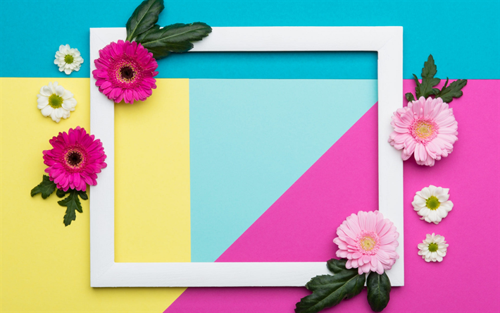 frame with flowers, spring frame, floral frame, frame with purple daffodils