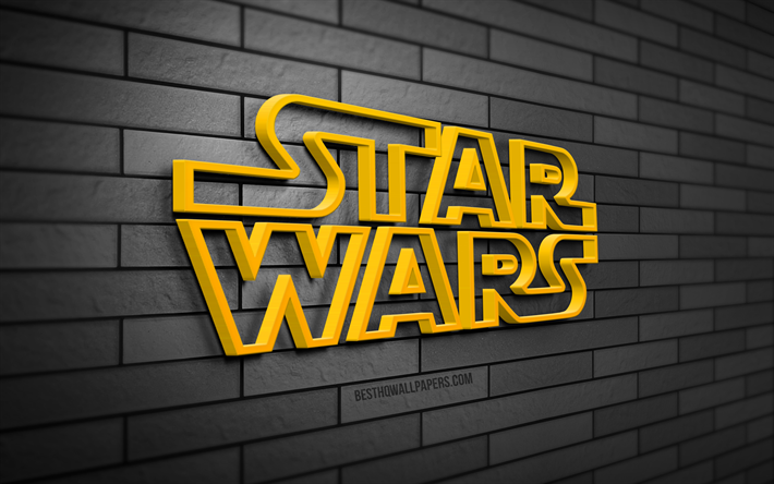 Star Wars 3D -logo, 4K, harmaa tiilisein&#228;, luova, tuotemerkit, Star Wars -logo, 3D-taide, Star Wars