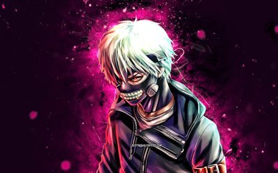 Ken Kaneki, 4k, purple neon lights, Tokyo Ghoul characters, protagonist, Kaneki Ken, Tokyo Ghoul, Ken Kaneki Tokyo Ghoul