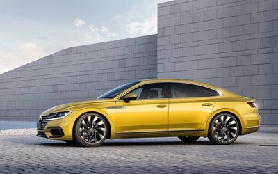 Volkswagen Arteon, 2018, Yellow Arteon, sedan, german cars, Volkswagen