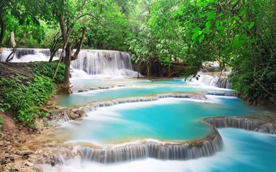 Kuang Si Waterfall, djungel, vattenfall, Offenbach, Laos