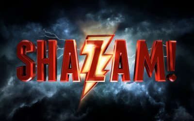 Shazam, logotyp, 2019 film, thriller, affisch