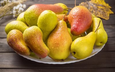 las peras, las frutas, la monta&#241;a, la cosecha, el amarillo de las peras