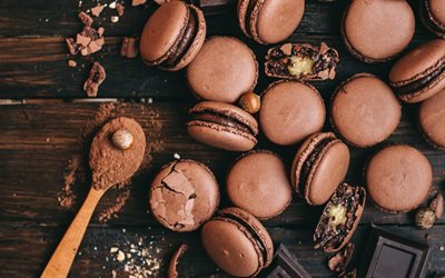 macarons de chocolate, biscoitos, biscoitos de chocolate, doces, assados