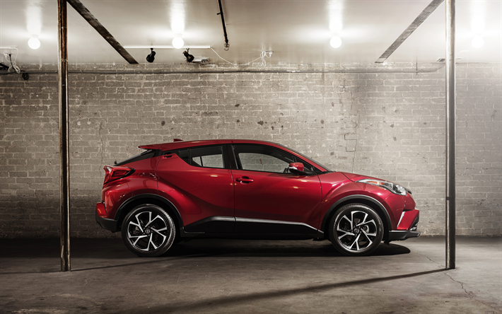 Toyota C-HR, 2018, side view, new red C-HR, compact crossover, Japanese cars, Toyota
