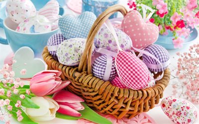 4k, cesta de Pascua, Feliz Pascua, huevos de pascua, pascua decoraci&#243;n de Pascua