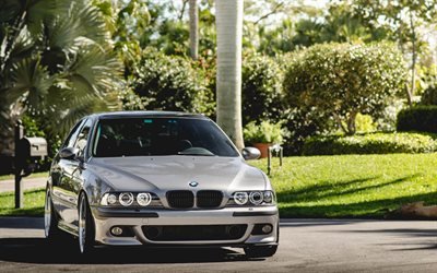 BMW 5, E39, silver sedan, German cars, silver E39 BMW